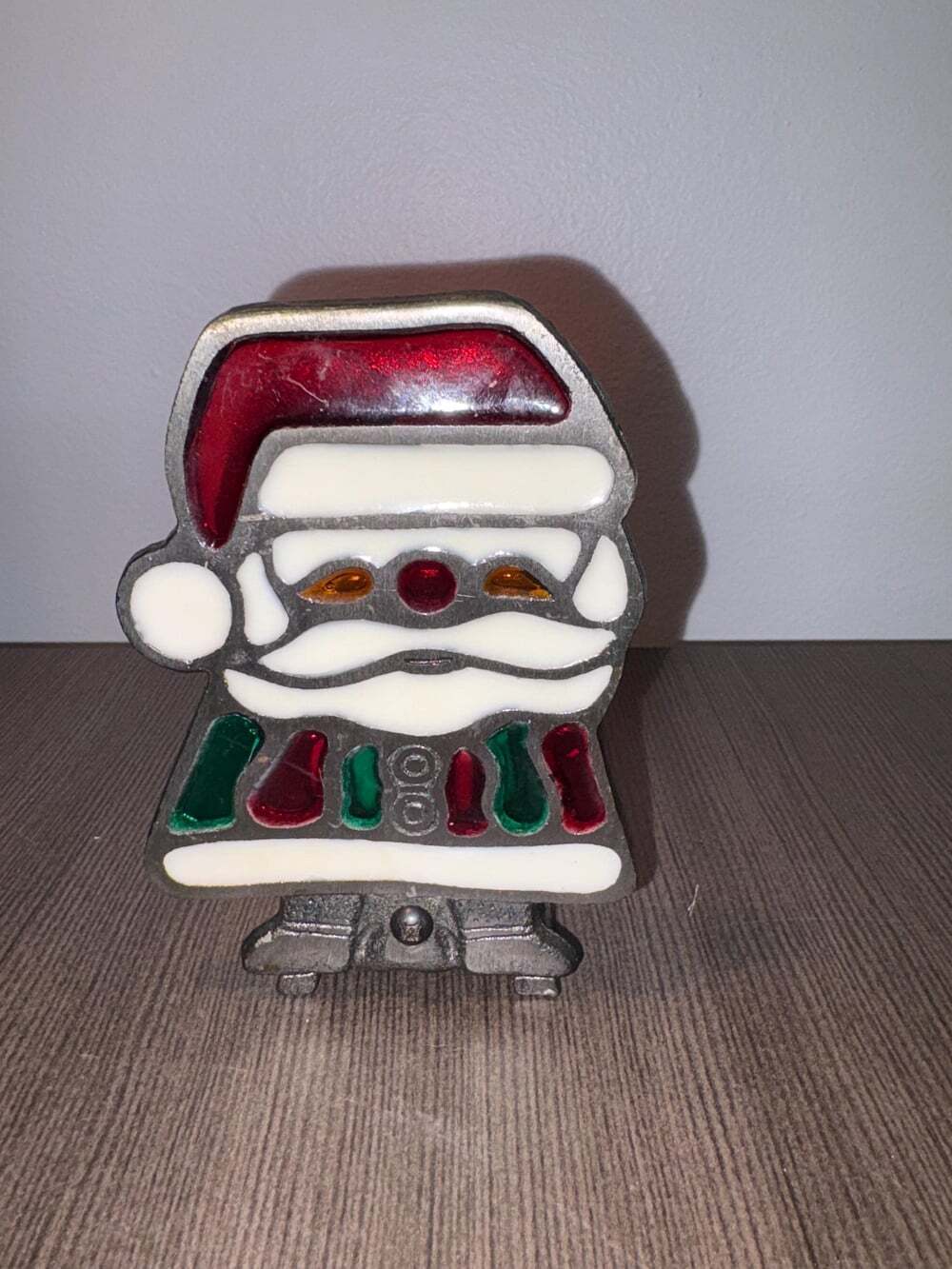 Vintage 1970s Cast Iron Tiffany-Style Stained Glass Santa Claus Votive / Tea Lig